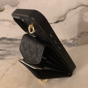 Black Quilted Phone Case with Gold Ring